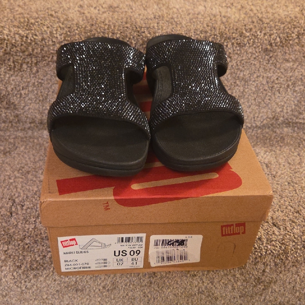 FitFlop Womens Sparkly Black Sandals